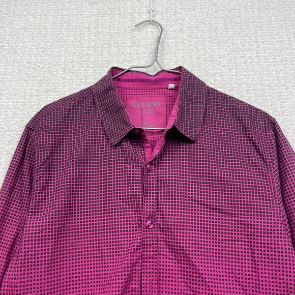 Y2K Guess Button Up Shirt Men L Slim Fit Long Sleeve Psychedelic Geometric AOP - Picture 2 of 11